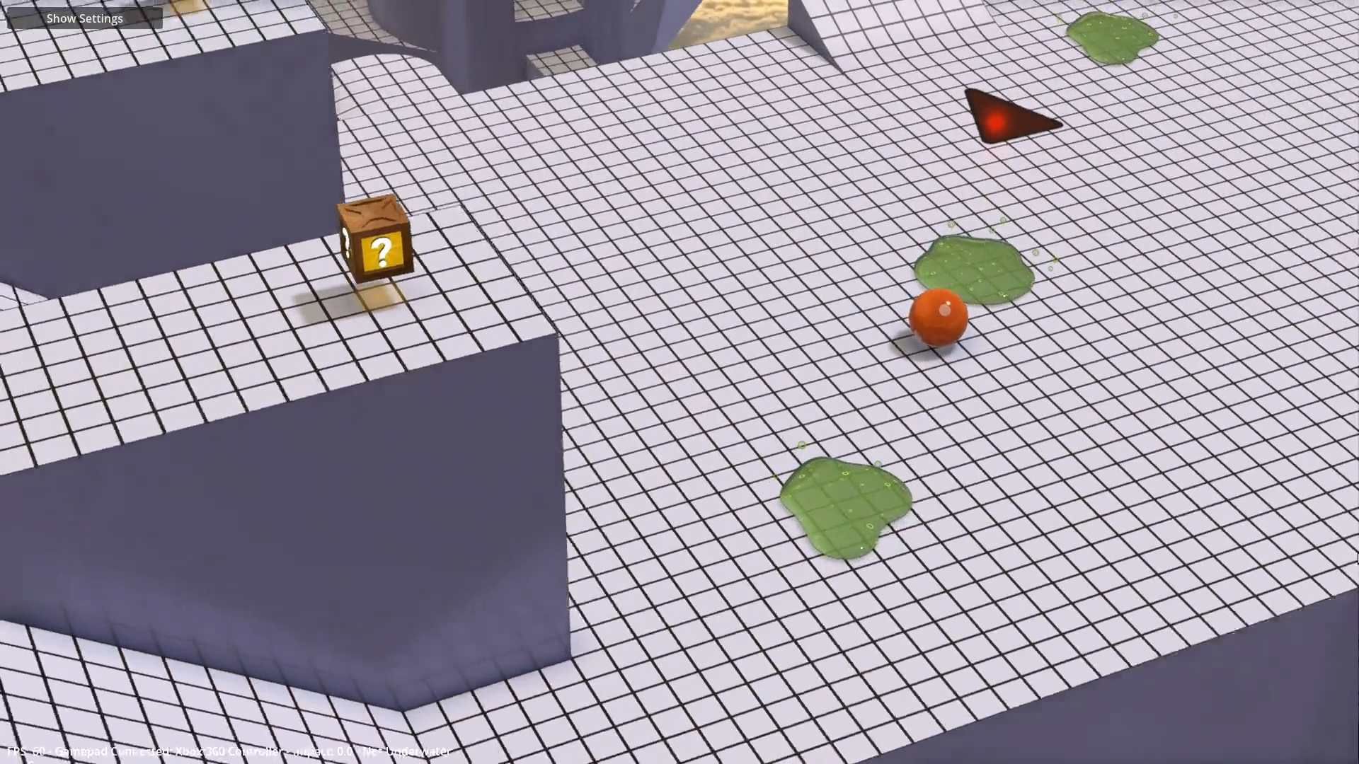 An Orbliterate world with hazards and interactive objects